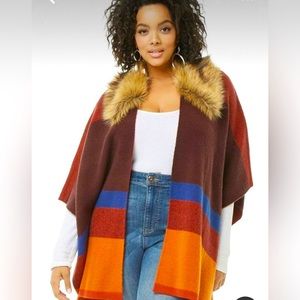 Forever 21+ Fur Collar Poncho